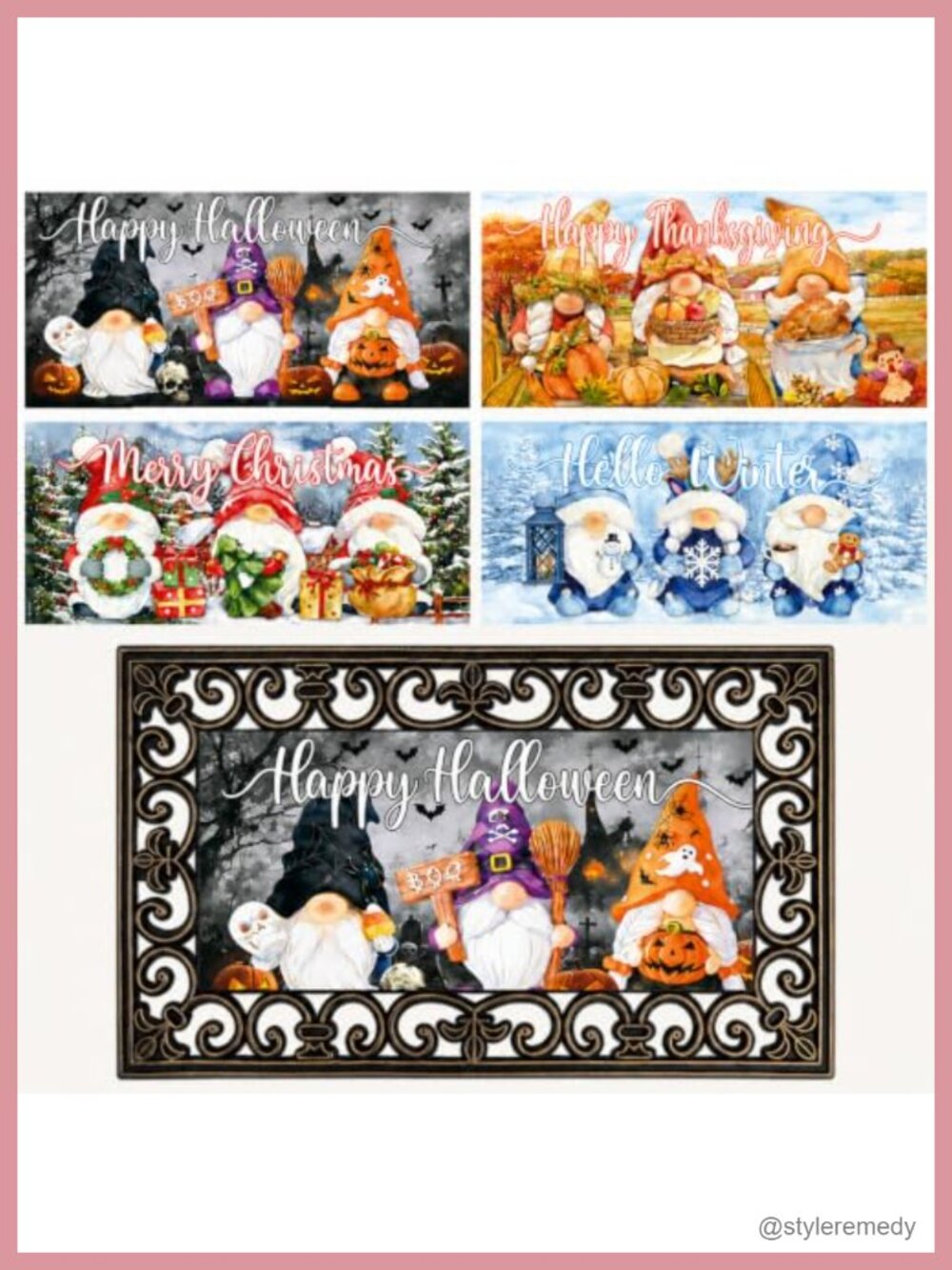 Interchangeable Seasonal Doormat Inserts 4-Pack 22x10 Inch Gnome Halloween